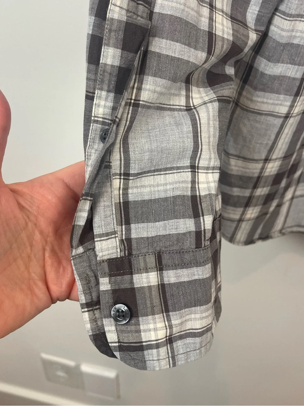 J. Crew Tailored by J Crew Gray, Brown and White Plaid Button-Up Shirt